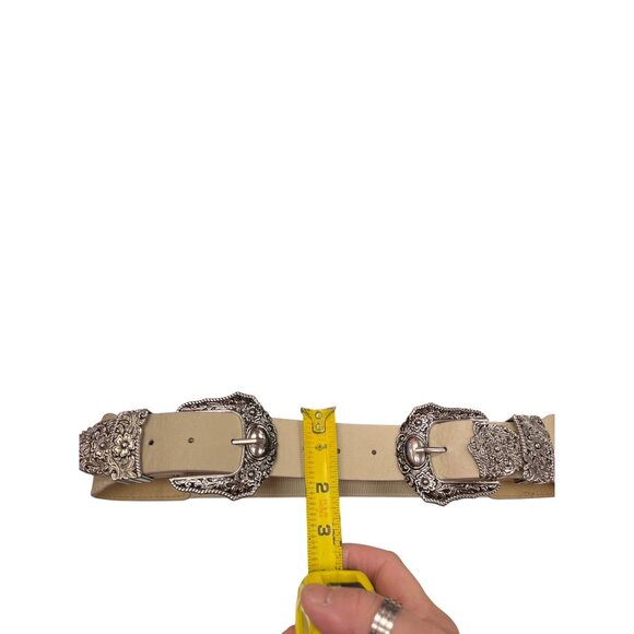 VTG Beige floral double buckle silver plated stretch wms belt SKU 9915 main image 10
